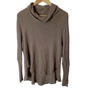 We The Free Shirt Womens M Boho Waffle Knit Long Cuff Swoop Neck Raw Hem